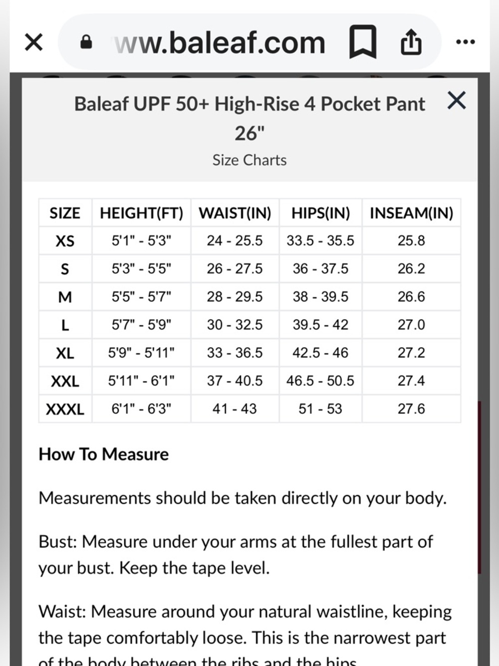 Baleaf UPF 50+ High-Rise 4 Pocket Pant 26" - Picture 5 of 5